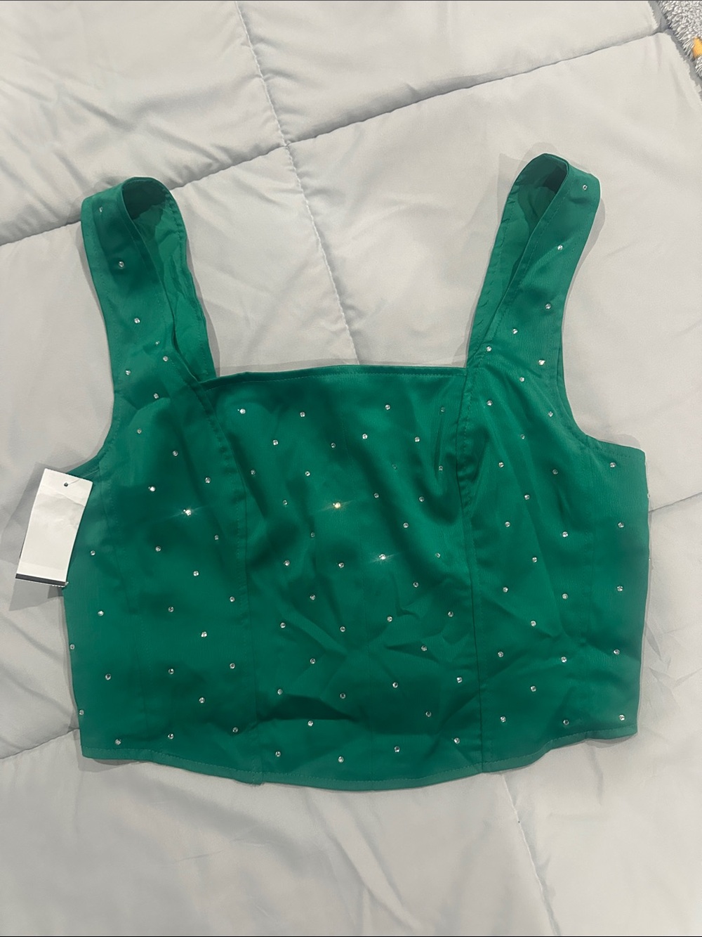 Embellished Green Crop Top with Wide Straps